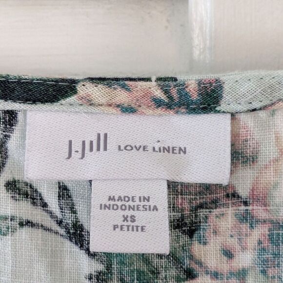J. Jill Love Linen Dress sz XS petite 100% Linen Floral Hydrangeas Cottagecore - Picture 3 of 8
